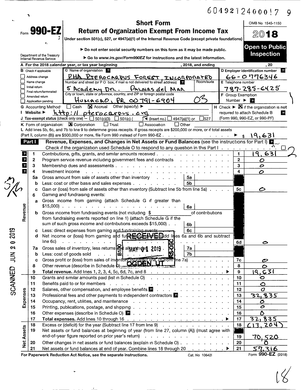 Image of first page of 2018 Form 990EZ for Pha Pterocarpus Forest