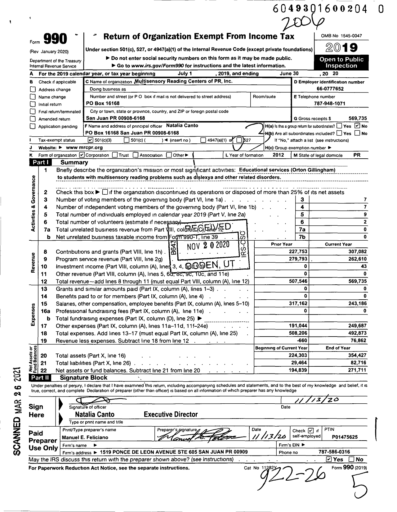 Image of first page of 2019 Form 990 for Lectores Para El Futuro