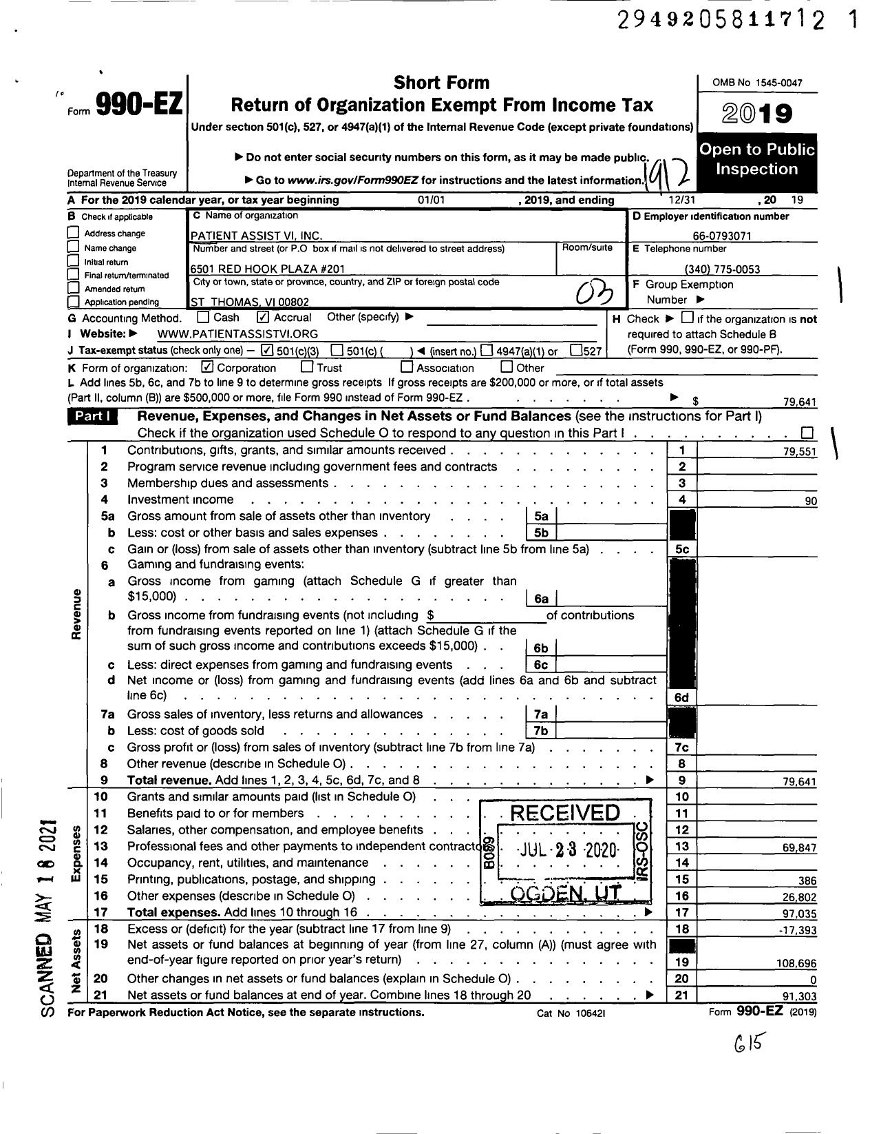 Image of first page of 2019 Form 990EZ for Patient Assist Vi