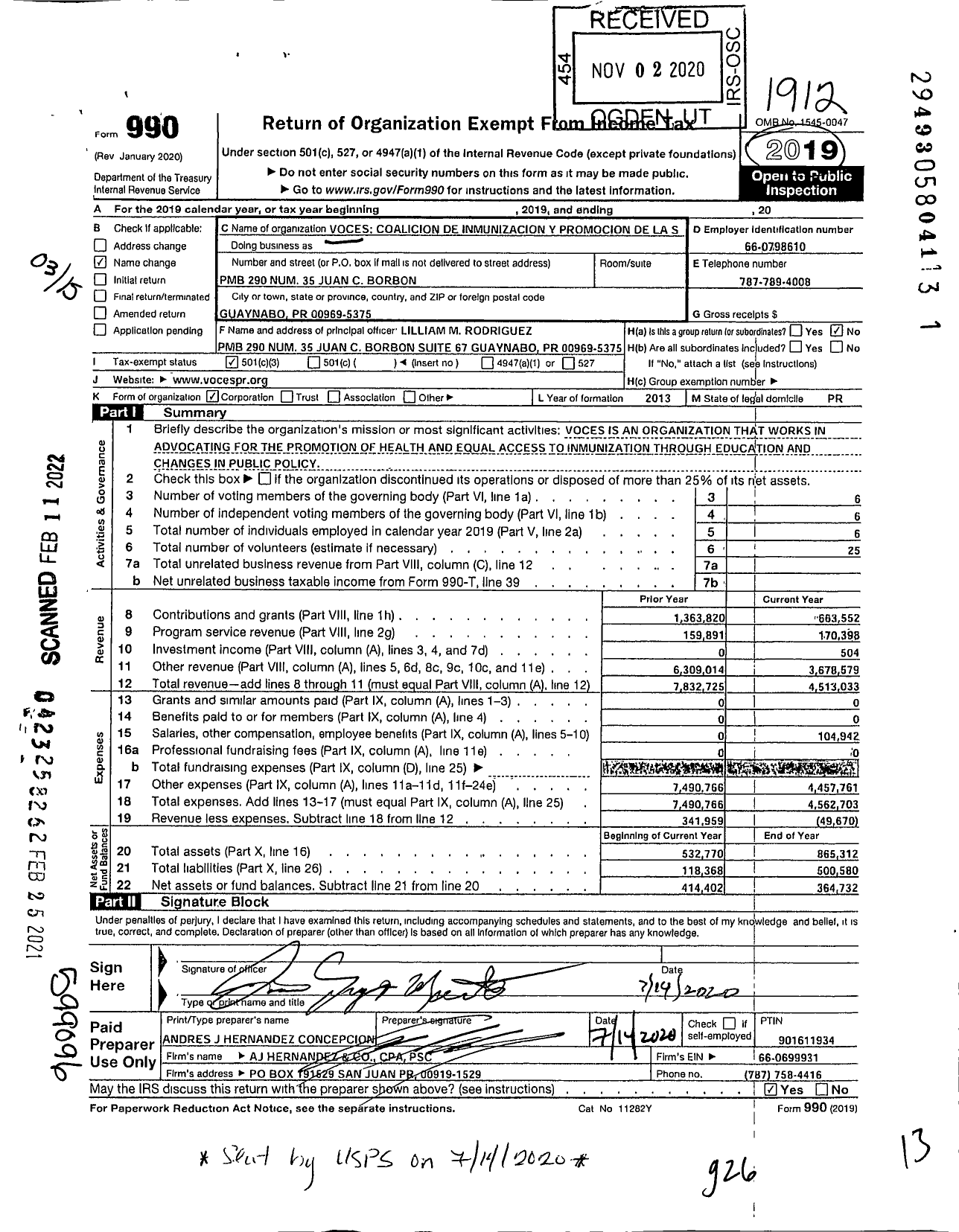 Image of first page of 2019 Form 990 for Voces
