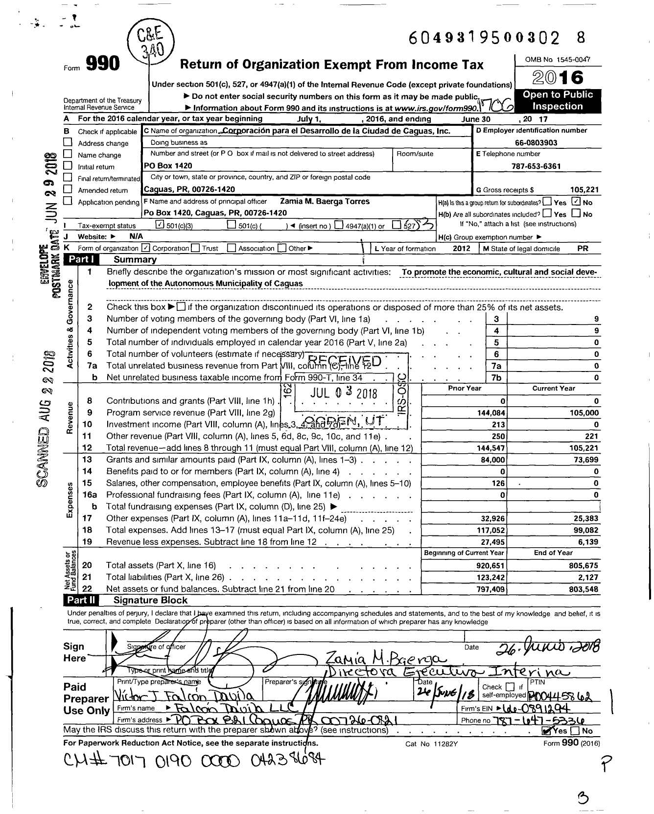Image of first page of 2016 Form 990 for Corporacion Para El Desarrollo de La Ciudad de Caguas