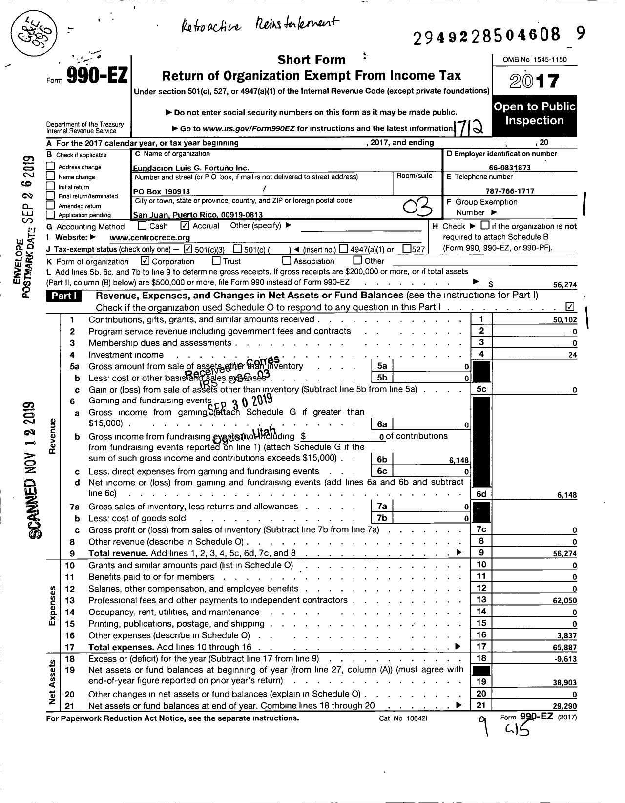 Image of first page of 2017 Form 990EZ for Fundacion Luis G Fortuno