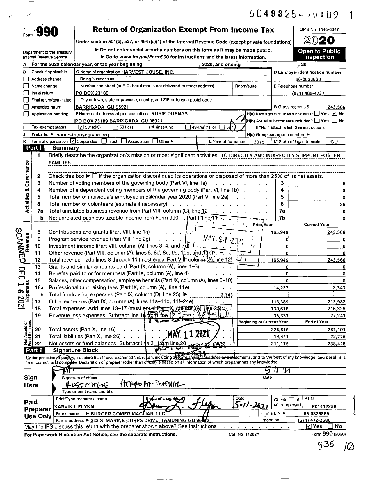 Image of first page of 2020 Form 990 for Harvest House