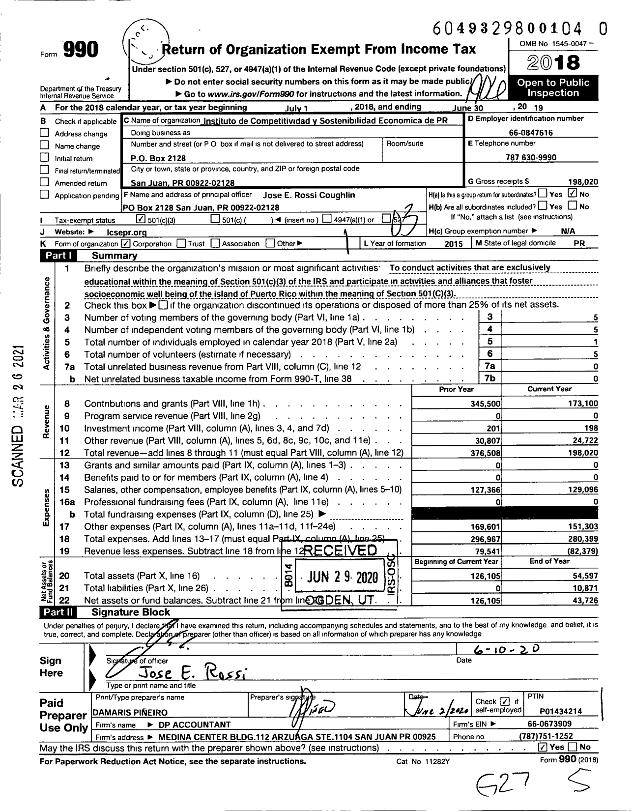 Image of first page of 2018 Form 990 for Instituto de Competitividad Y Sostnibilidad Economica de PR