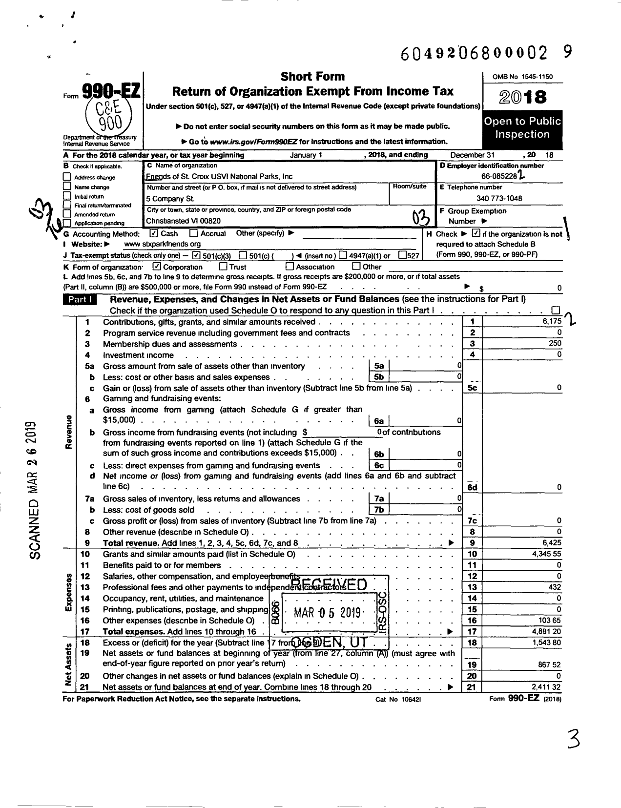 Image of first page of 2018 Form 990EZ for National Panks