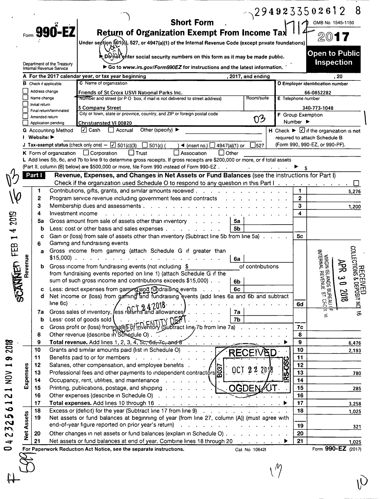 Image of first page of 2017 Form 990EZ for National Panks