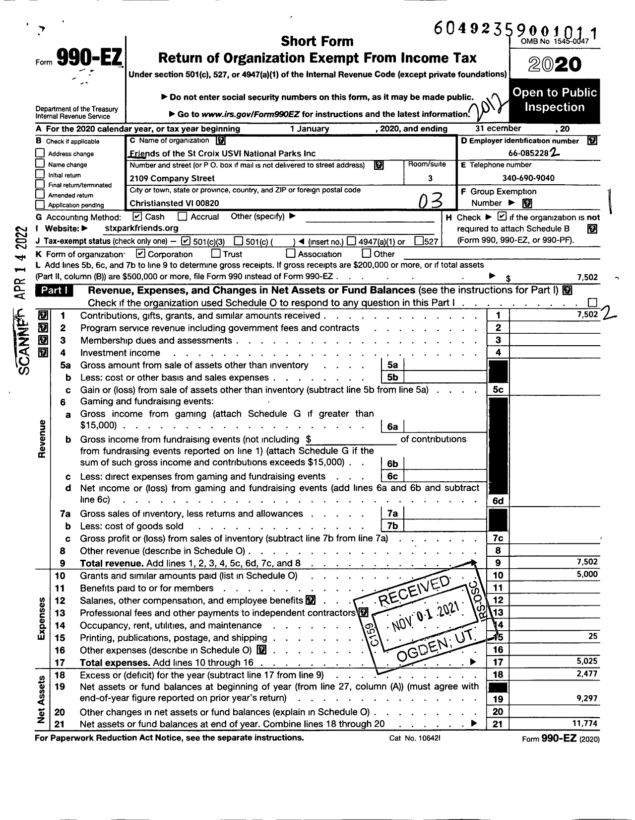 Image of first page of 2020 Form 990EZ for National Panks