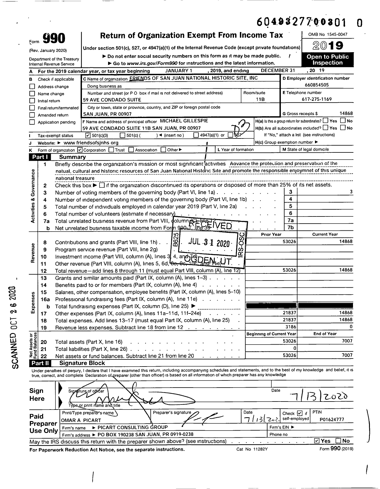 Image of first page of 2019 Form 990 for Friends Ofsan Juan National Historic Site