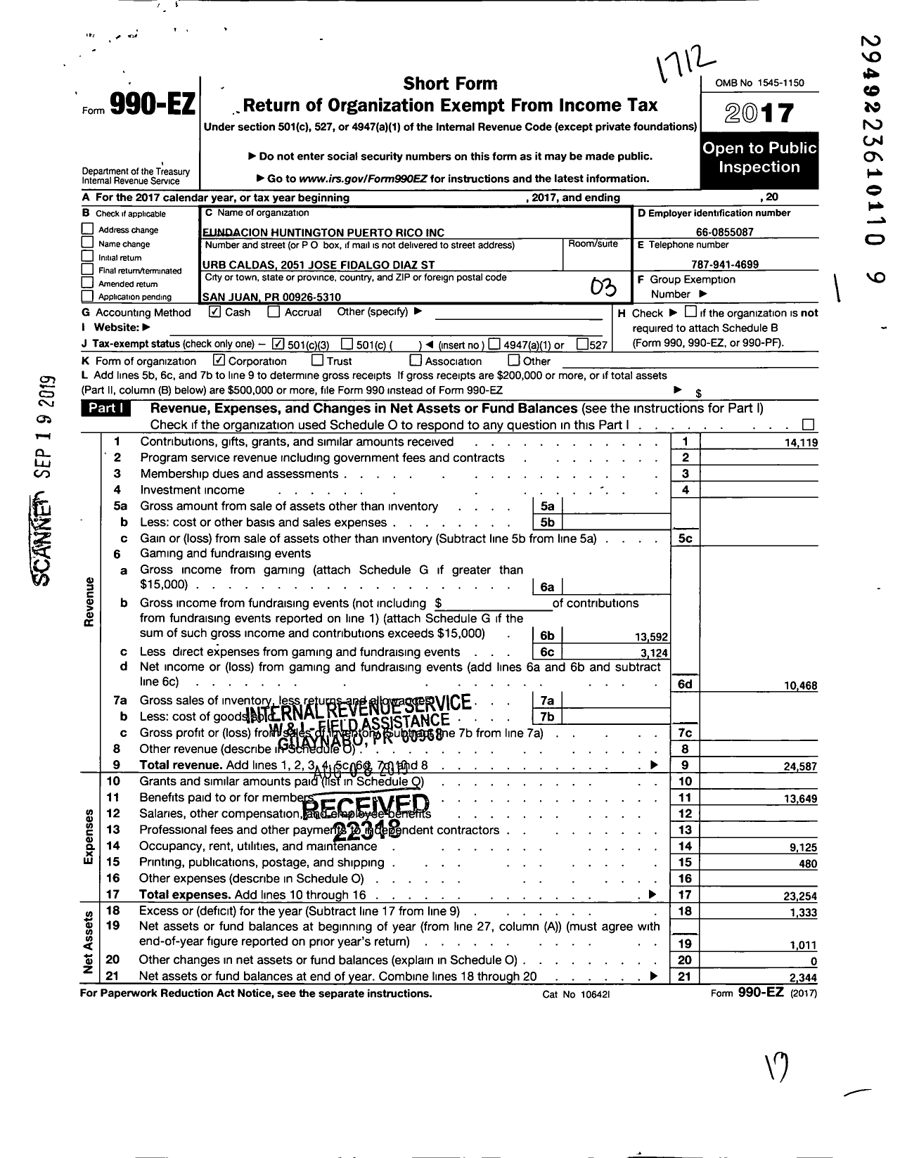 Image of first page of 2017 Form 990EZ for Fundacion Huntington PR