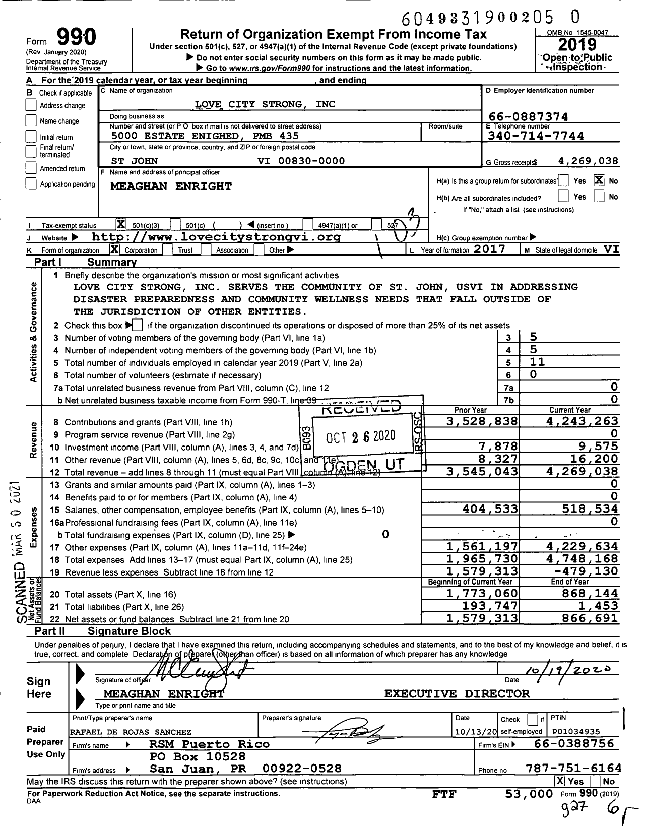 Image of first page of 2019 Form 990 for Love City Strong