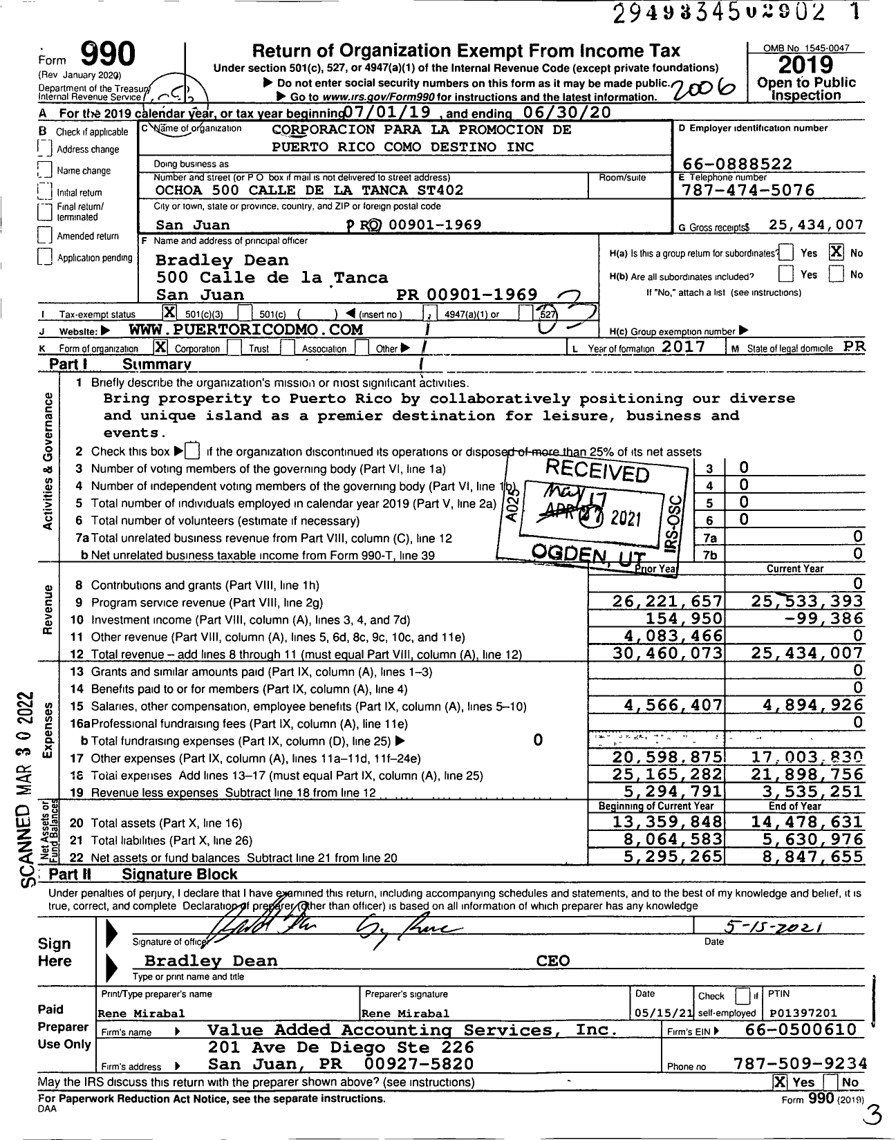 Image of first page of 2019 Form 990 for Corporacion Para La Promocion de Puerto Rico Como Destino