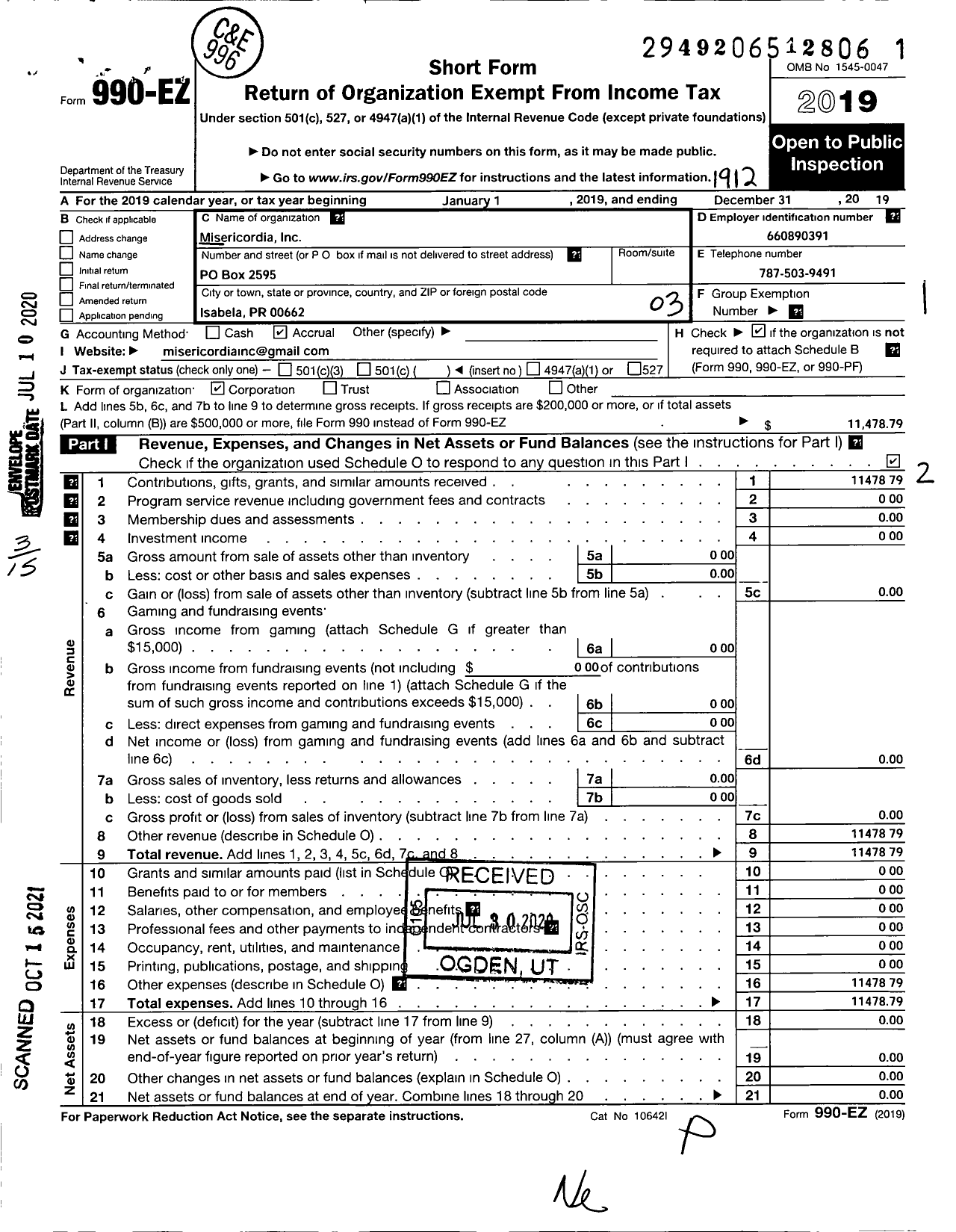 Image of first page of 2019 Form 990EZ for Misericordia