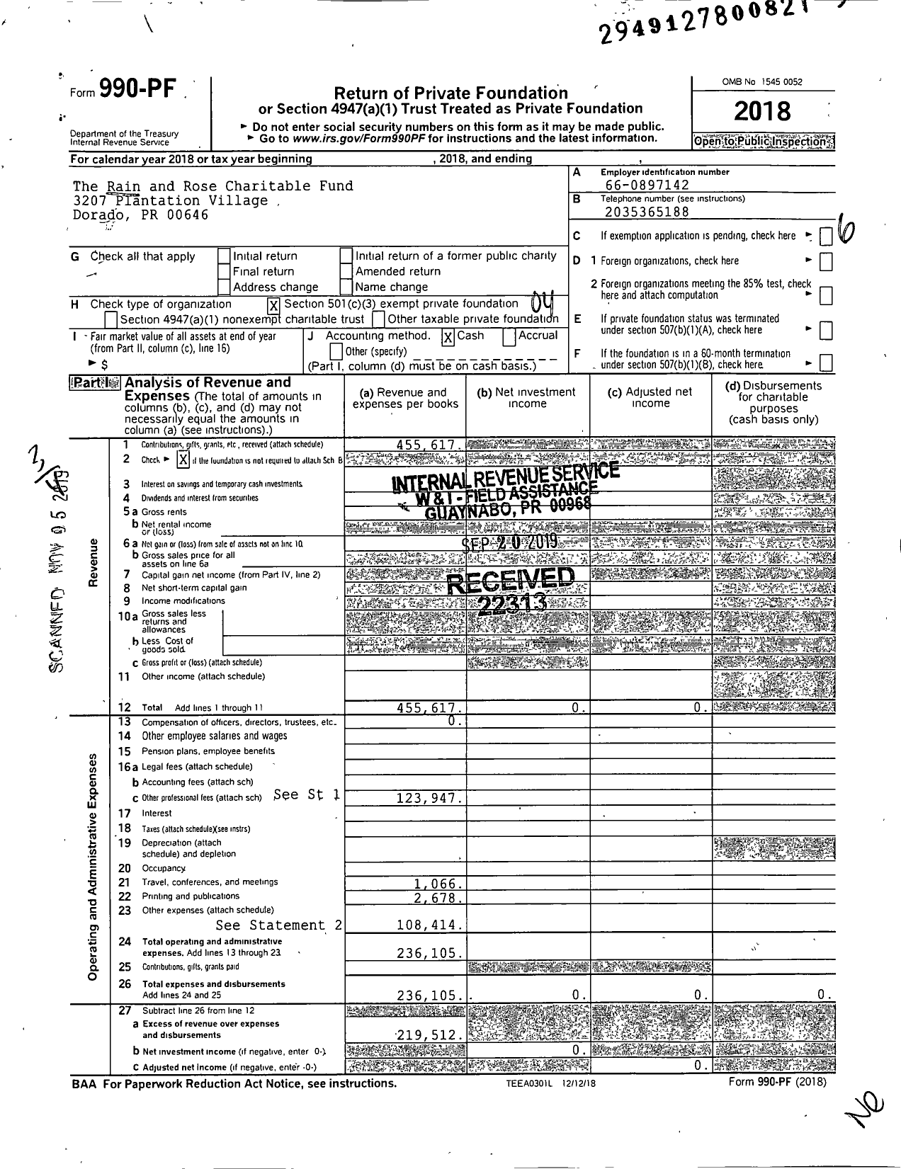 Image of first page of 2018 Form 990PF for The Rain and Rose Charitable Fund LLC