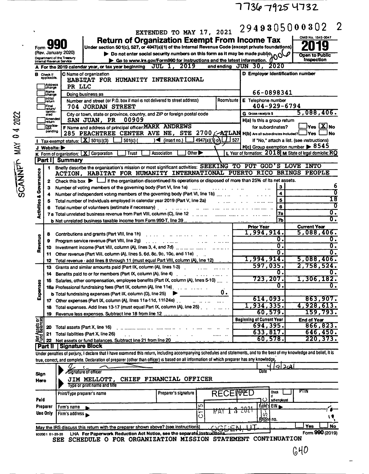 Image of first page of 2019 Form 990 for Habitat for Humanity - Habitat for Humanity International PR LLC