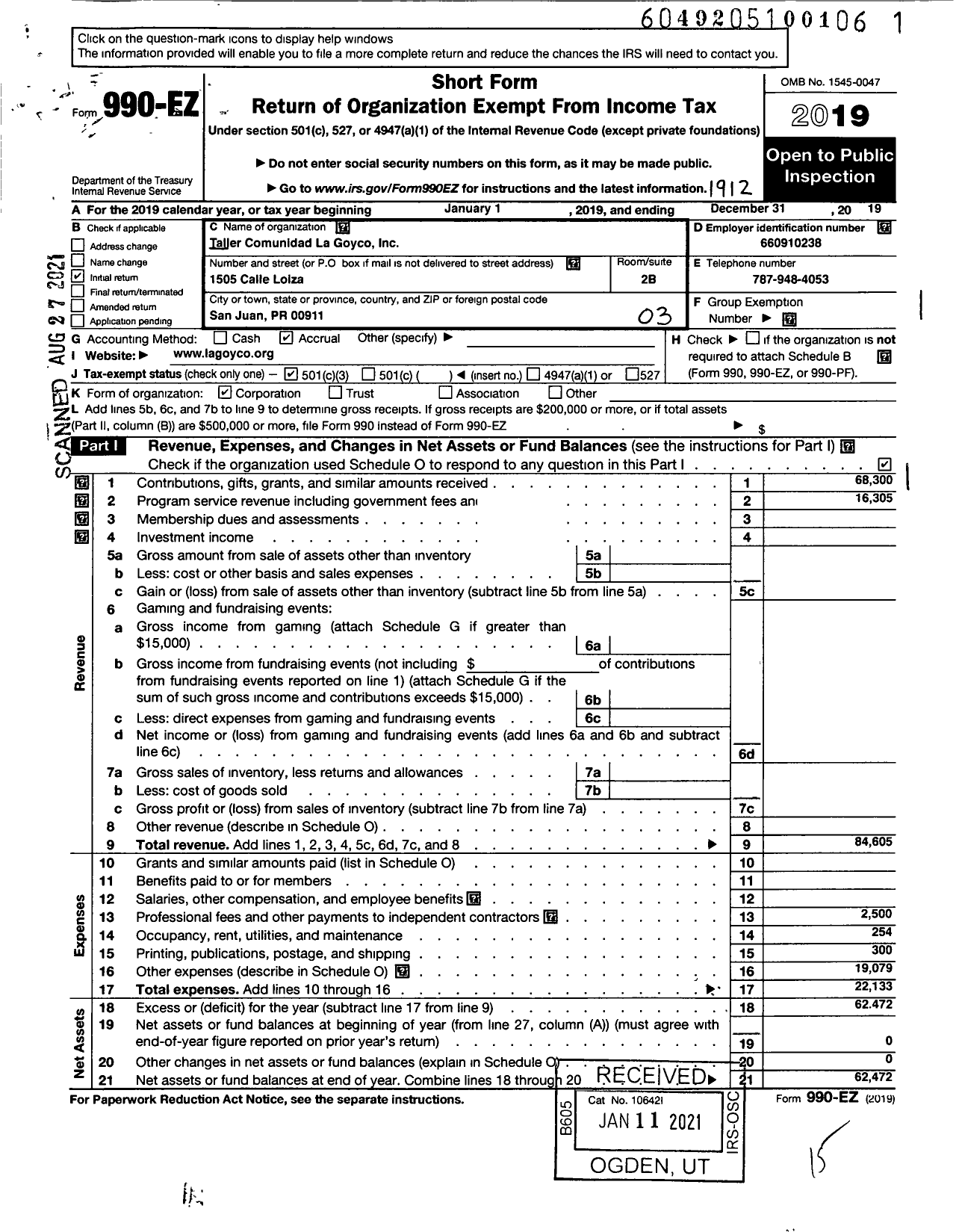 Image of first page of 2019 Form 990EZ for La Goyco