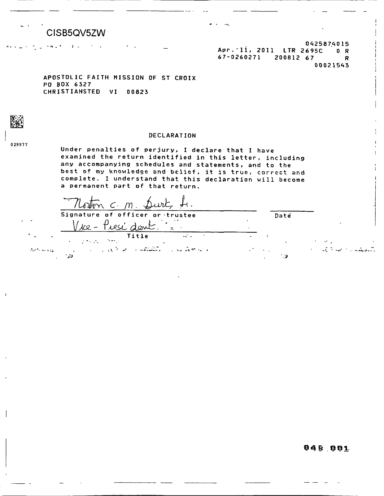 Image of first page of 2008 Form 990EOR for Apostolic Faith Mission of St Croix