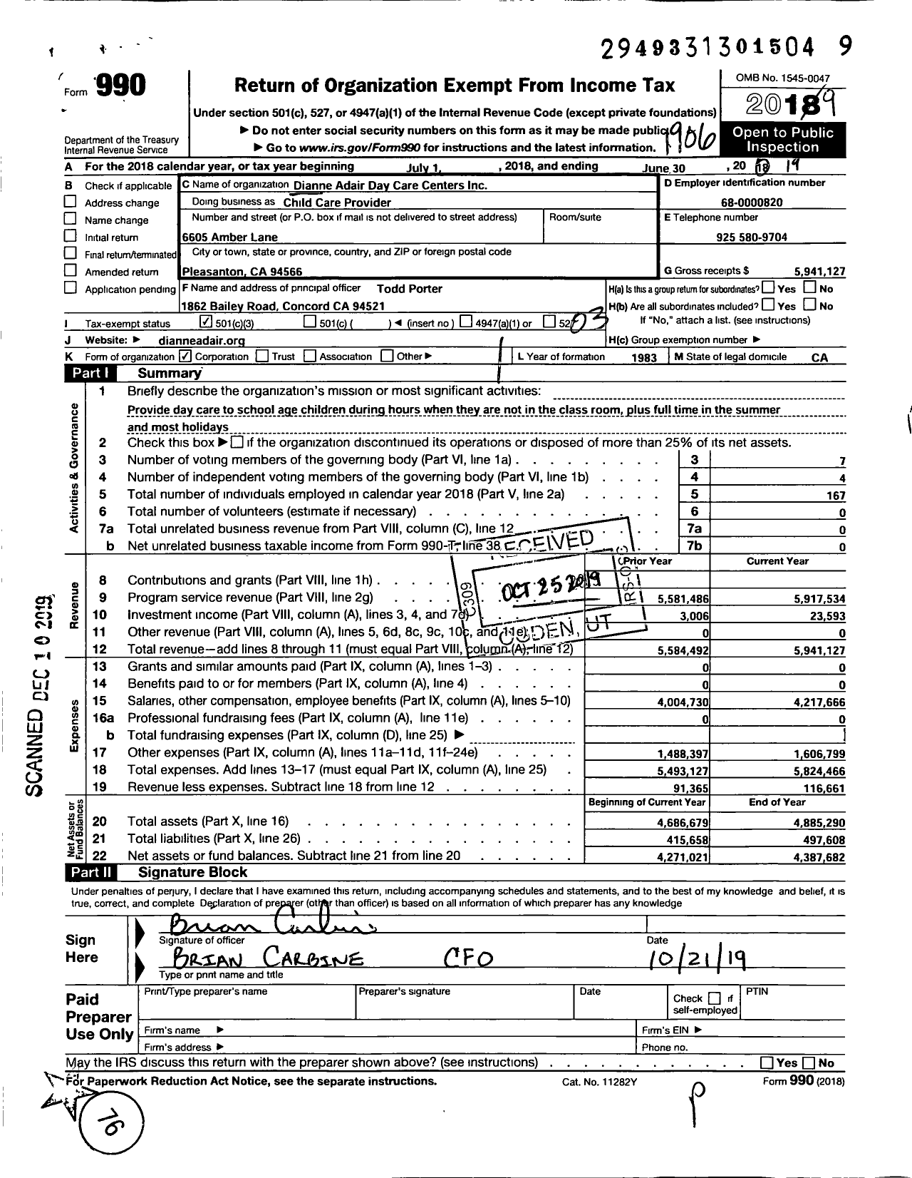 Image of first page of 2018 Form 990 for Child Care Provider