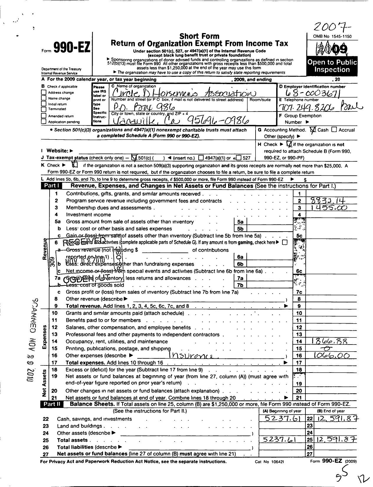 Image of first page of 2007 Form 990EO for Circle D Horsemens Association