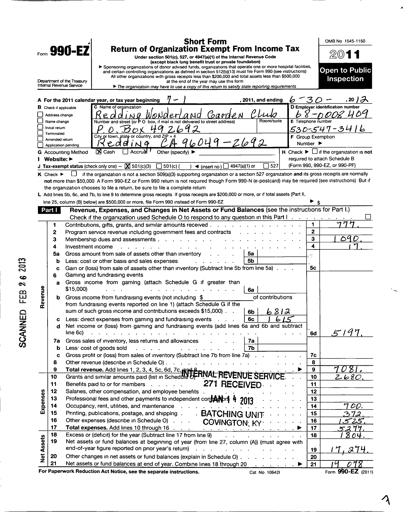 Image of first page of 2011 Form 990EZ for Redding Wonderland Garden Club