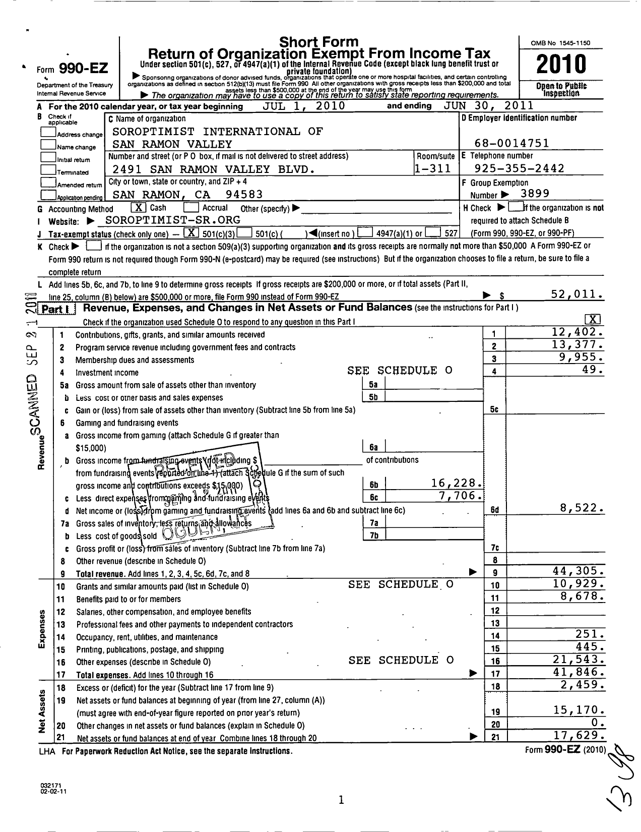 Image of first page of 2010 Form 990EZ for Soroptimist International of the Americas - 115130 San Ramon Ca