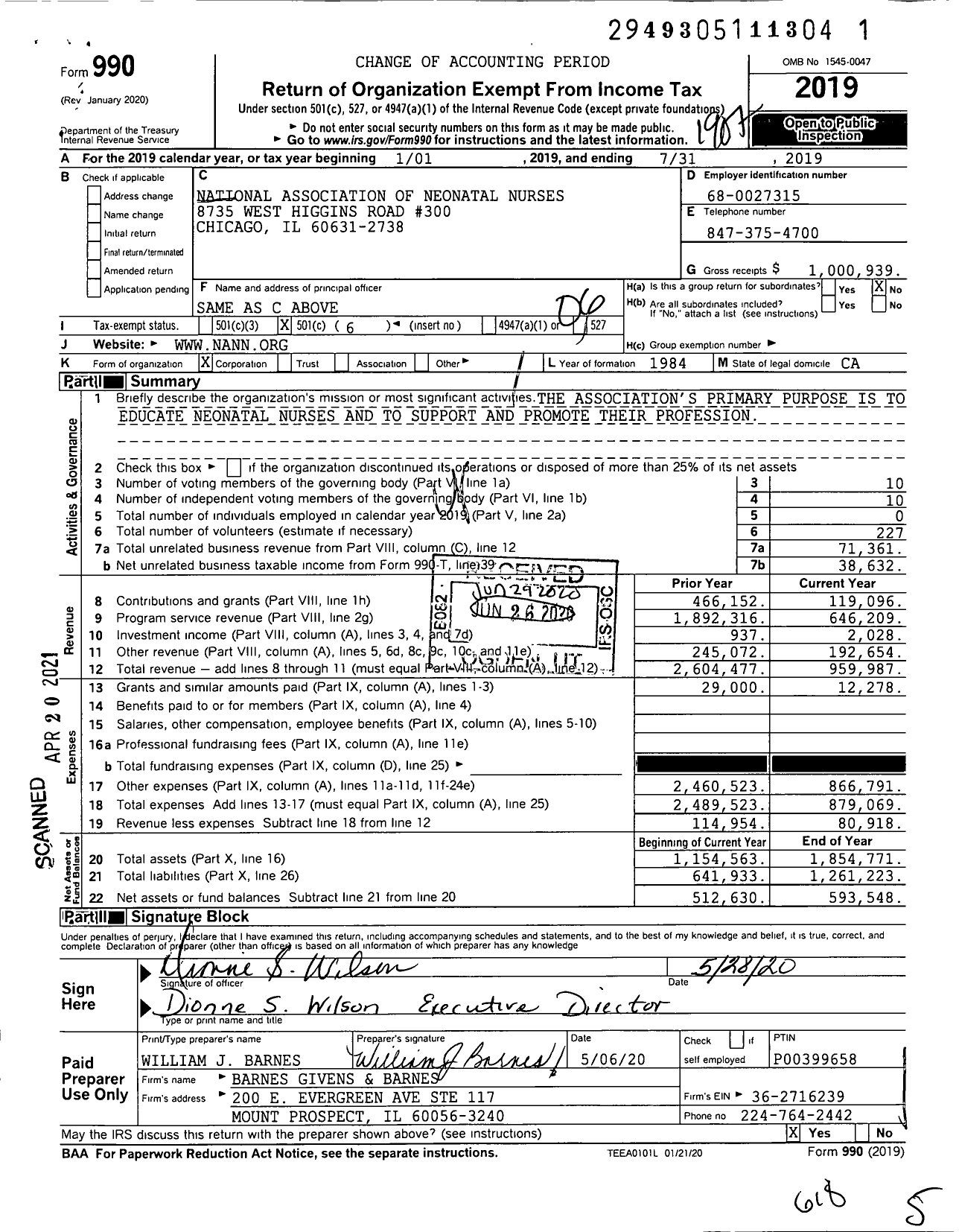 Image of first page of 2018 Form 990O for National Association of Neonatal Nurses (NANN)