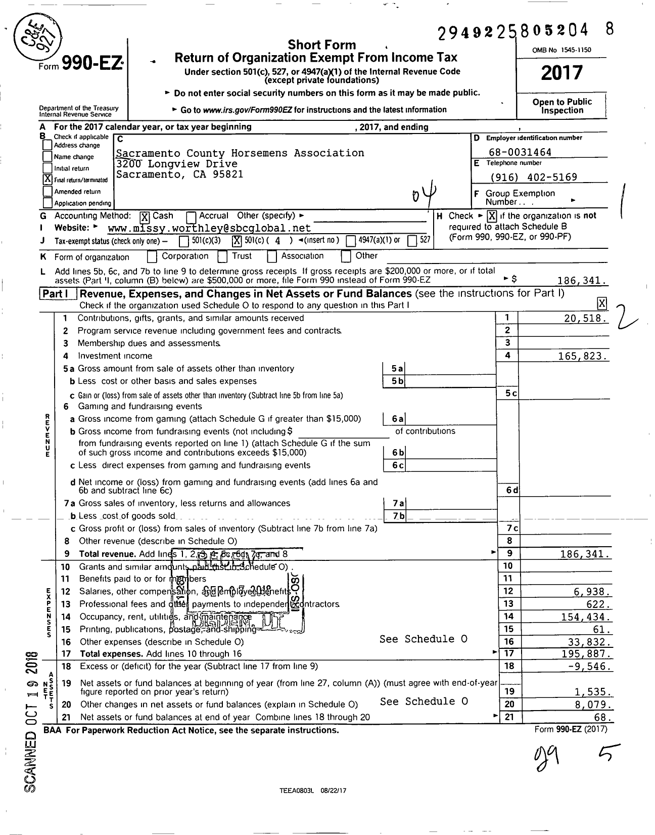 Image of first page of 2017 Form 990EO for Sacramento County Horsemens Association