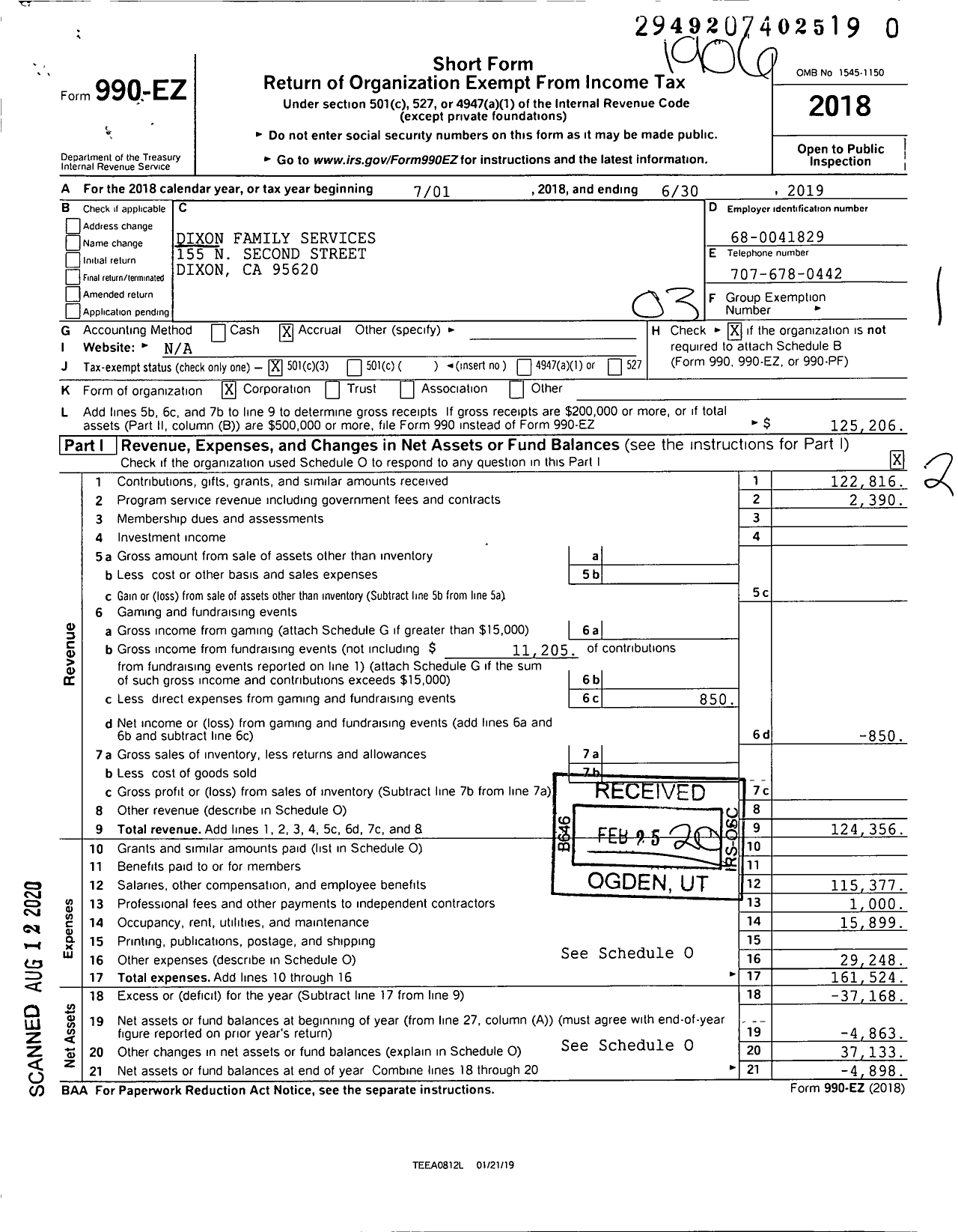 Image of first page of 2018 Form 990EZ for Dixon Family Services