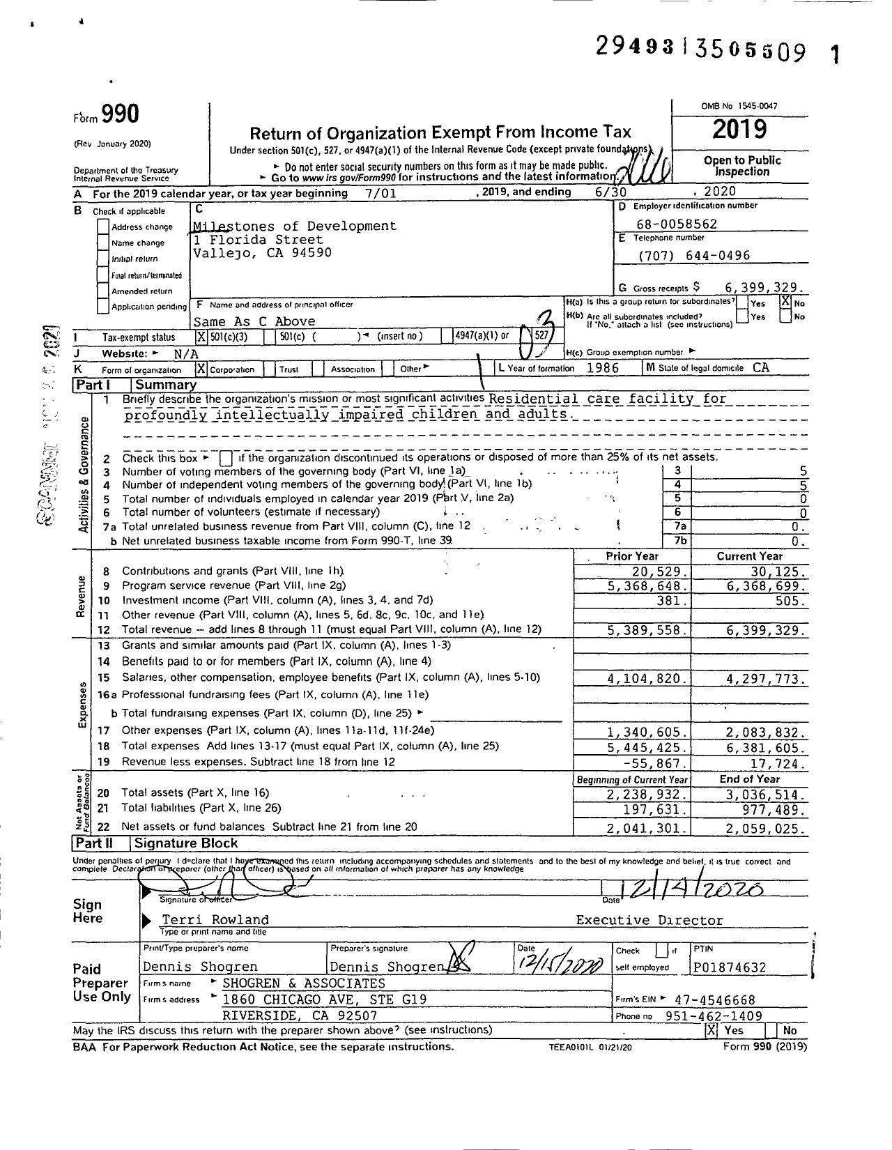 Image of first page of 2019 Form 990 for Milestones of Development
