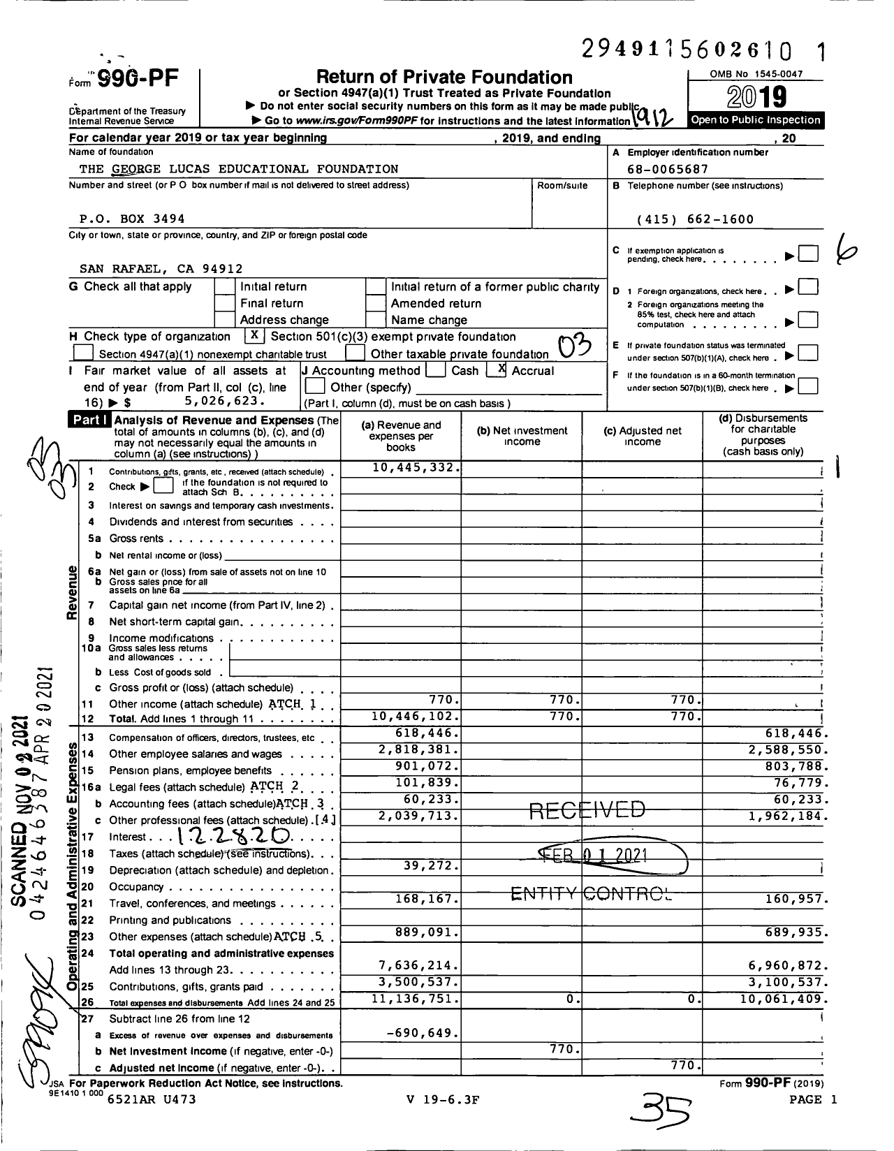 Image of first page of 2019 Form 990PF for George Lucas Educational Foundation