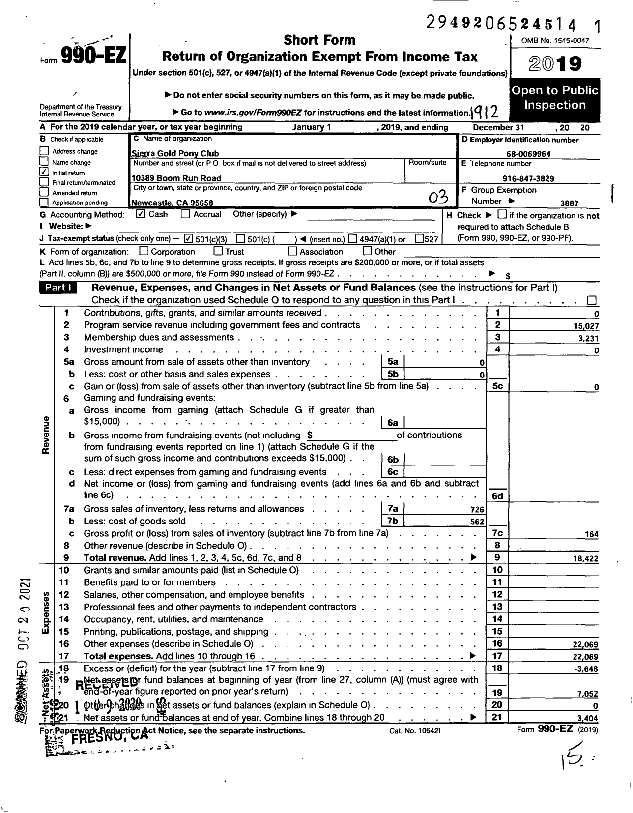 Image of first page of 2019 Form 990EZ for The United State Pony Clubs / Sierra Gold Pony Club