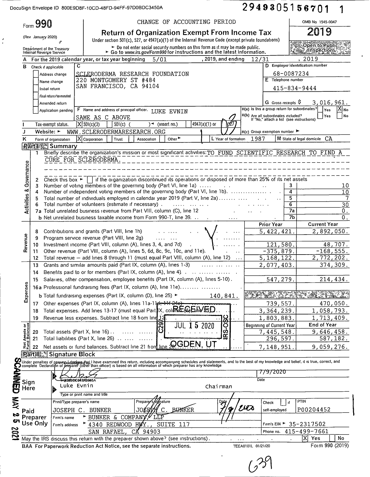 Image of first page of 2019 Form 990 for Scleroderma Research Foundation (SRF)