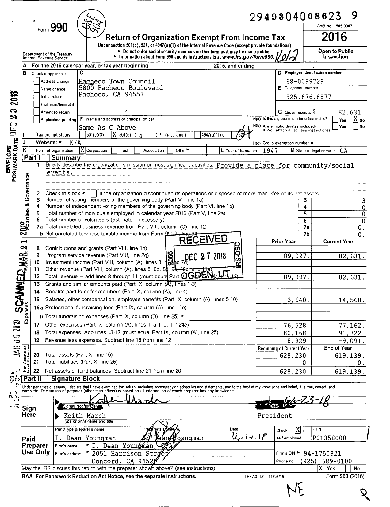 Image of first page of 2016 Form 990O for Pacheco Town Council