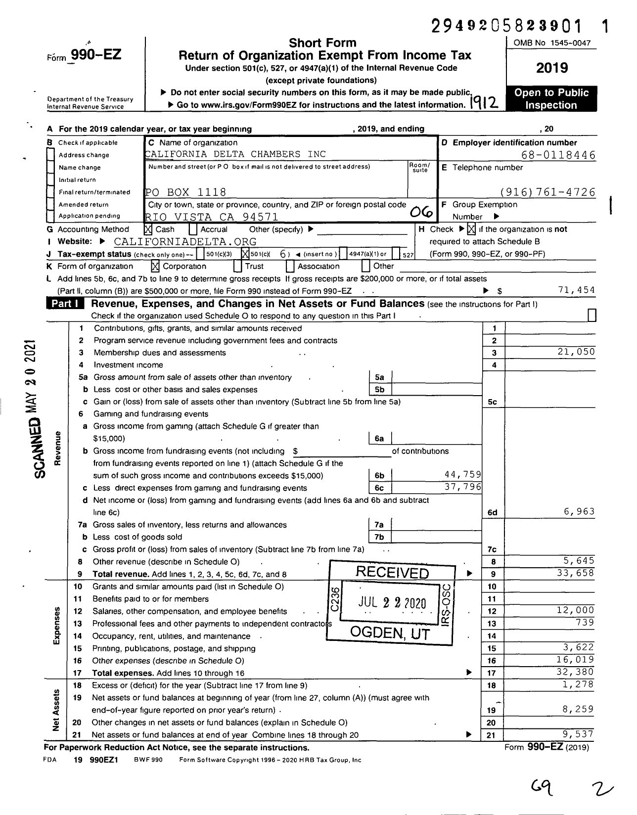 Image of first page of 2019 Form 990EO for California Delta Chambers