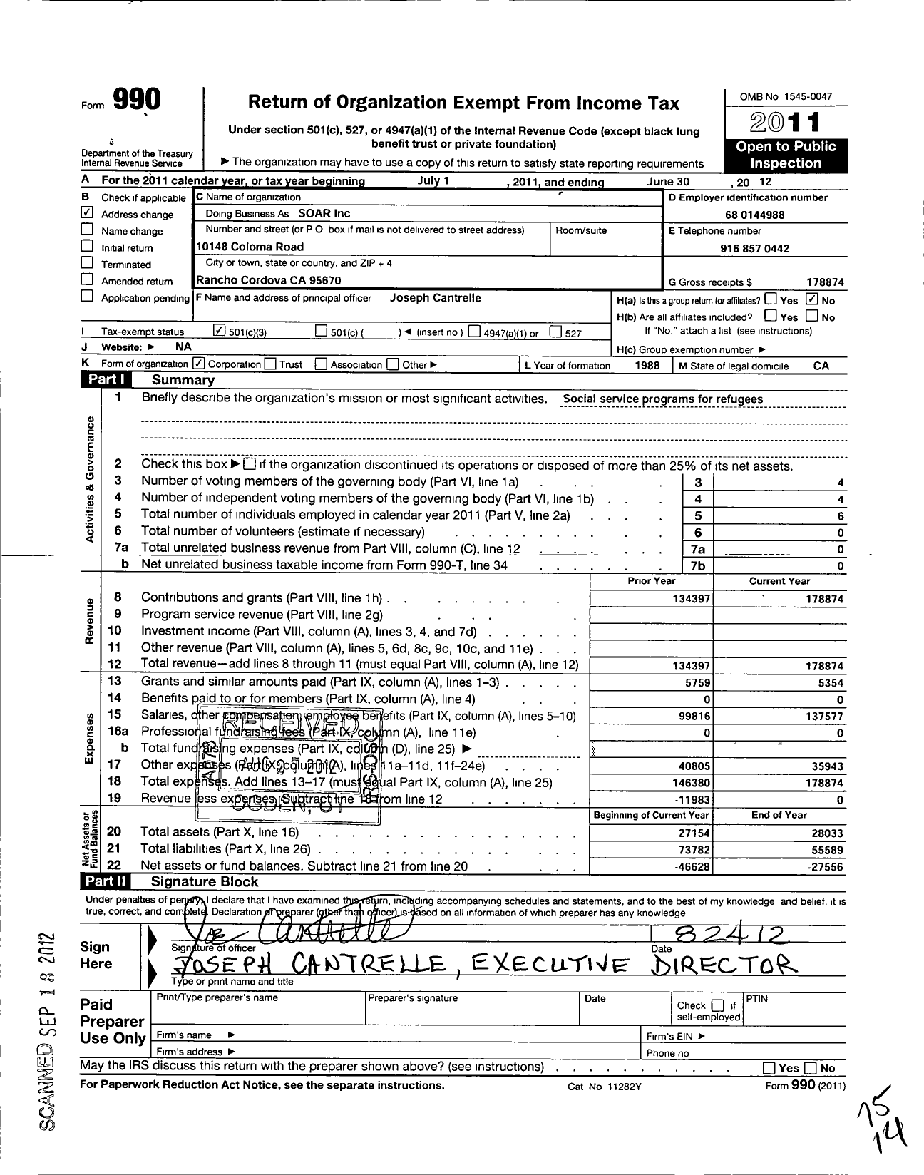 Image of first page of 2011 Form 990 for Sacramento Occupational Advancement Resources