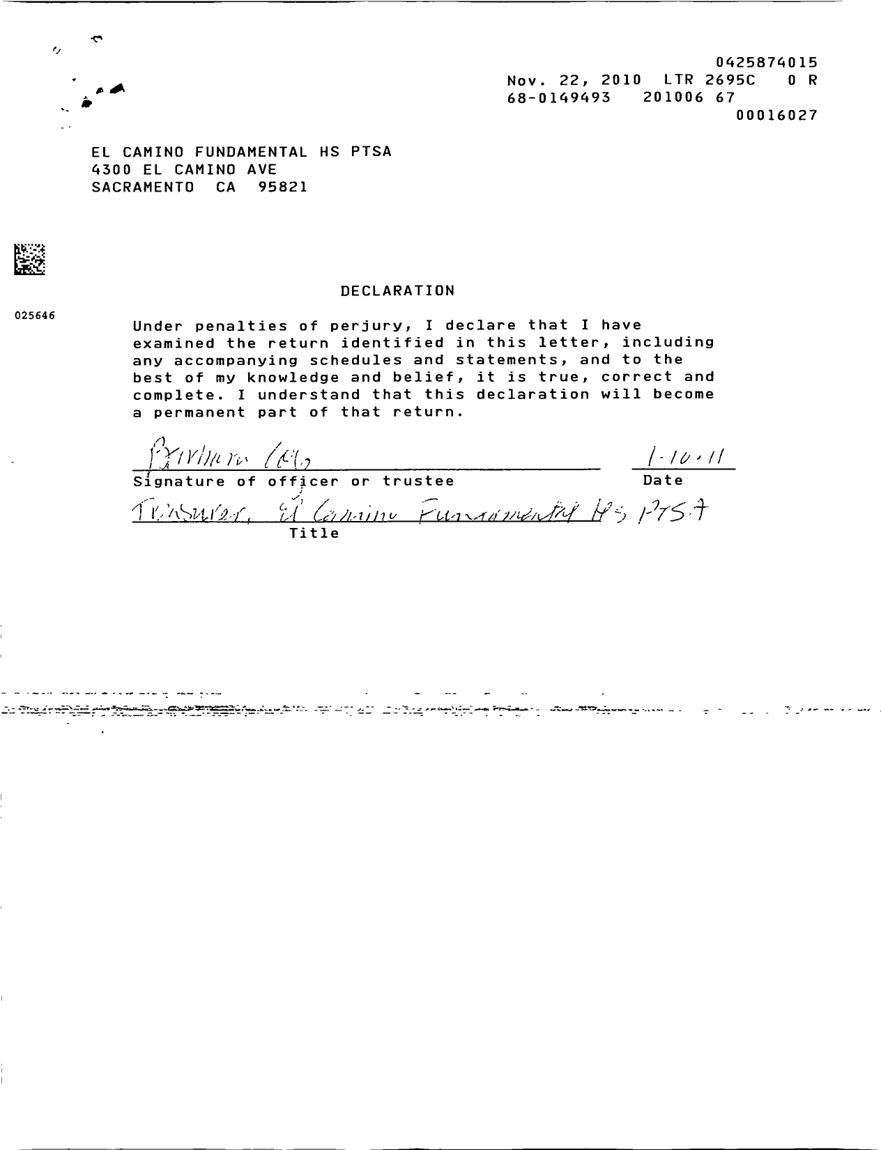 Image of first page of 2009 Form 990ER for California State PTA - El Camino Fundamental High Ptsa