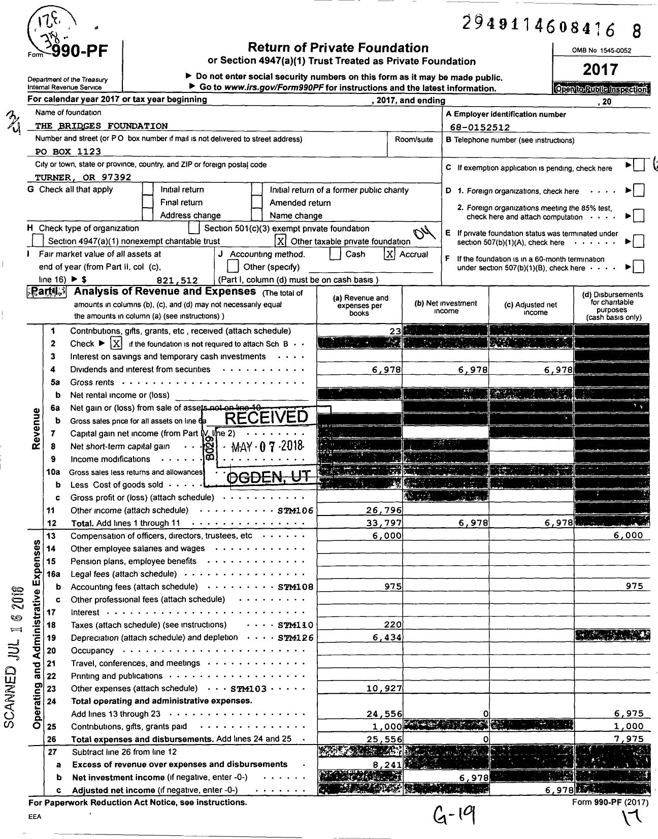 Image of first page of 2017 Form 990PF for The Bridges Foundation