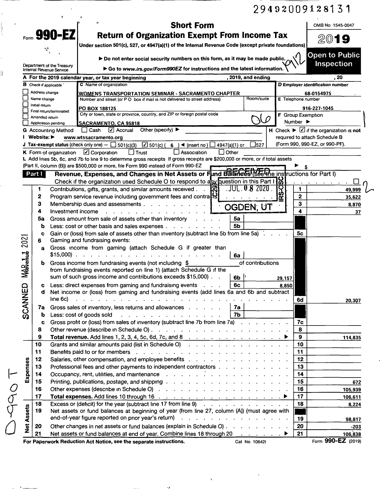 Image of first page of 2019 Form 990EO for Womens Transportation Seminar