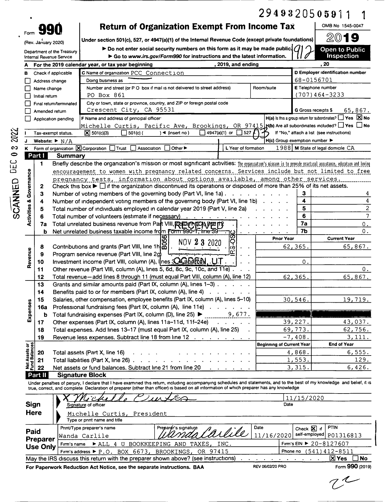 Image of first page of 2019 Form 990 for PCC Connection