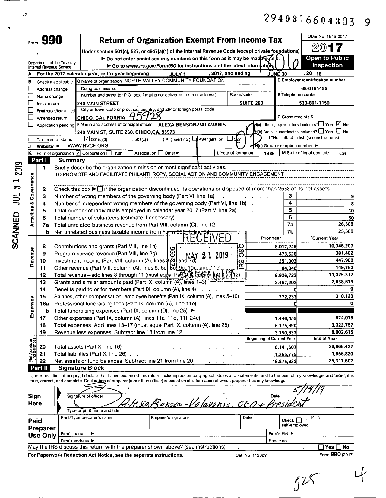 Image of first page of 2017 Form 990 for North Valley Community Foundation (NVCF)