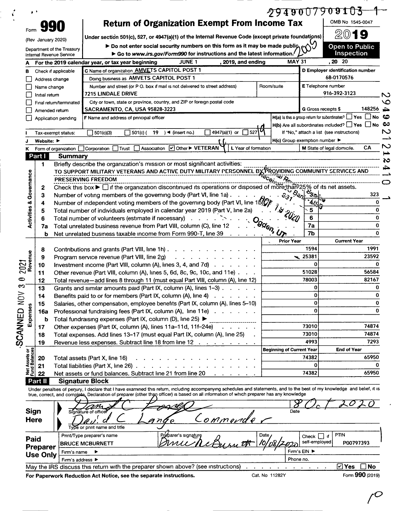 Image of first page of 2019 Form 990O for Amvets - Ca-0001