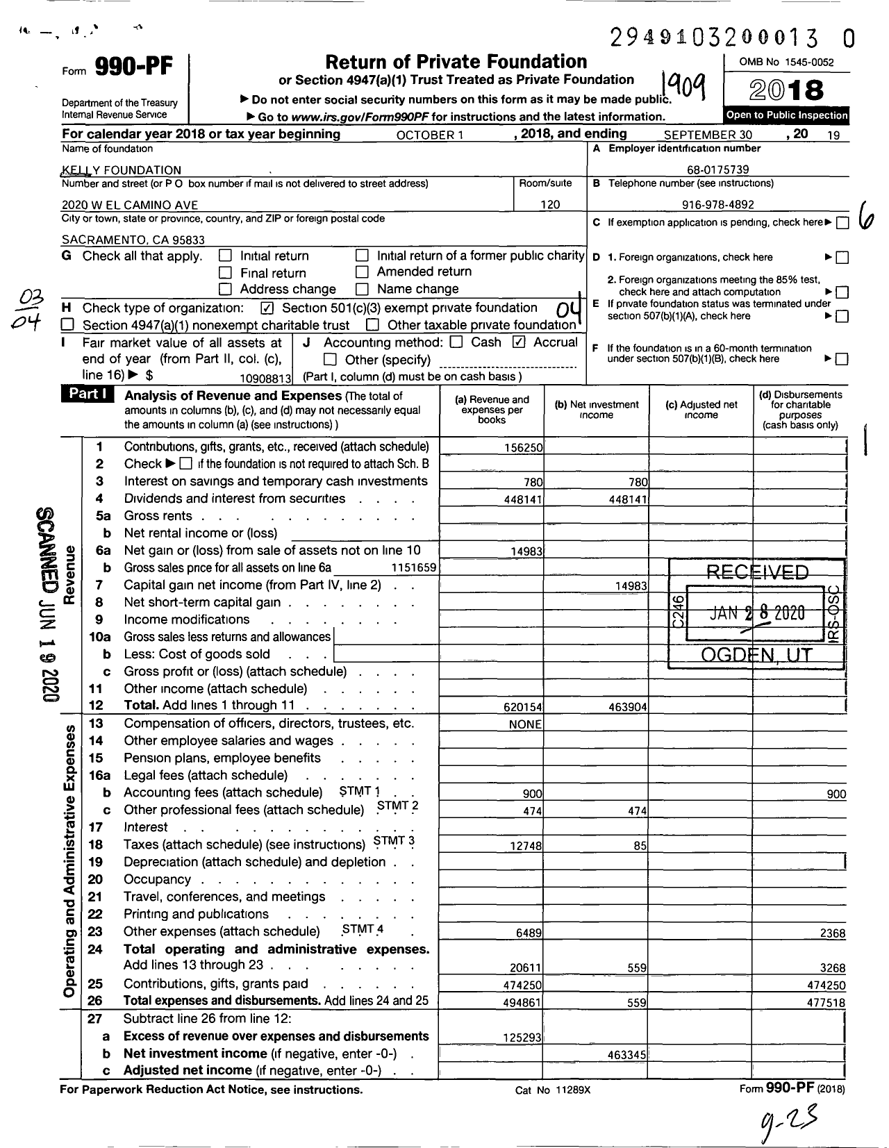 Image of first page of 2018 Form 990PR for Kelly Foundation