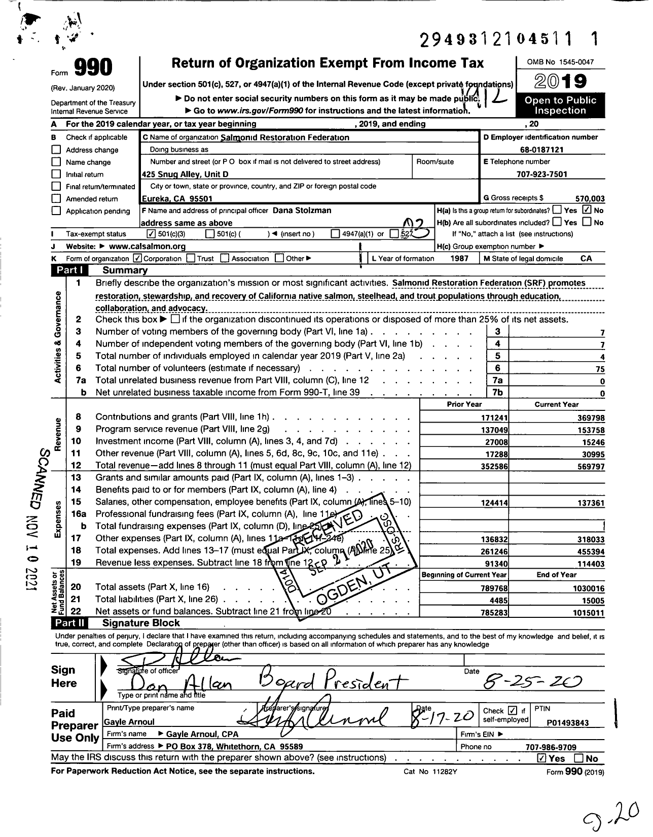 Image of first page of 2019 Form 990 for Salmonid Restoration Federation