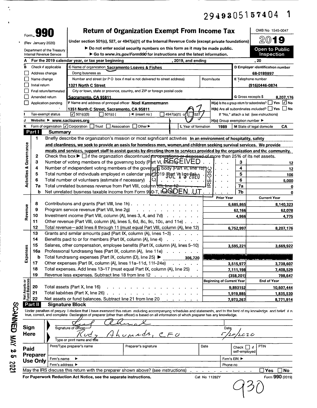 Image of first page of 2019 Form 990 for Sacramento Loaves and Fishes