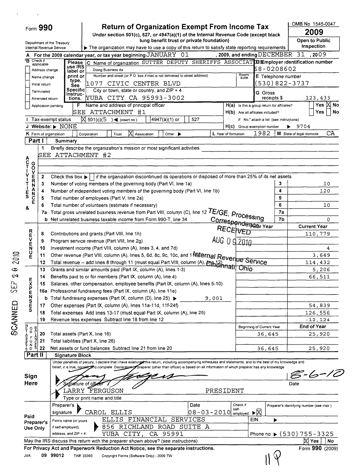 Image of first page of 2009 Form 990O for Sutter County Deputy Sheriffs Association