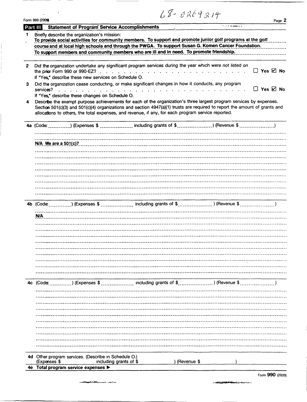 Image of first page of 2009 Form 990OR for Windsor Womens Golf Club