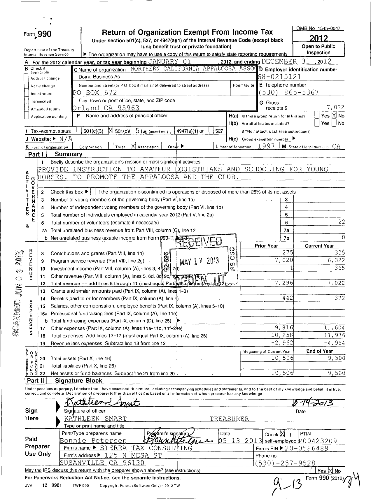 Image of first page of 2012 Form 990O for Northern-Cal Appaloosa Association