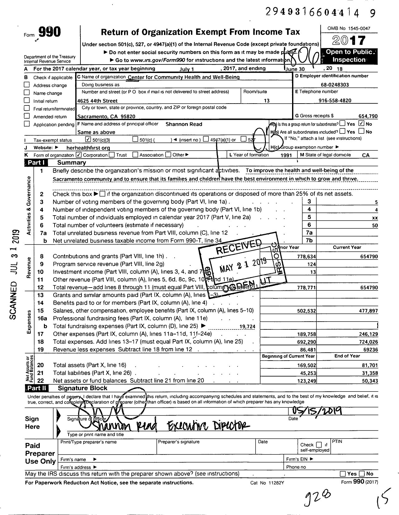 Image of first page of 2017 Form 990 for Her Health First