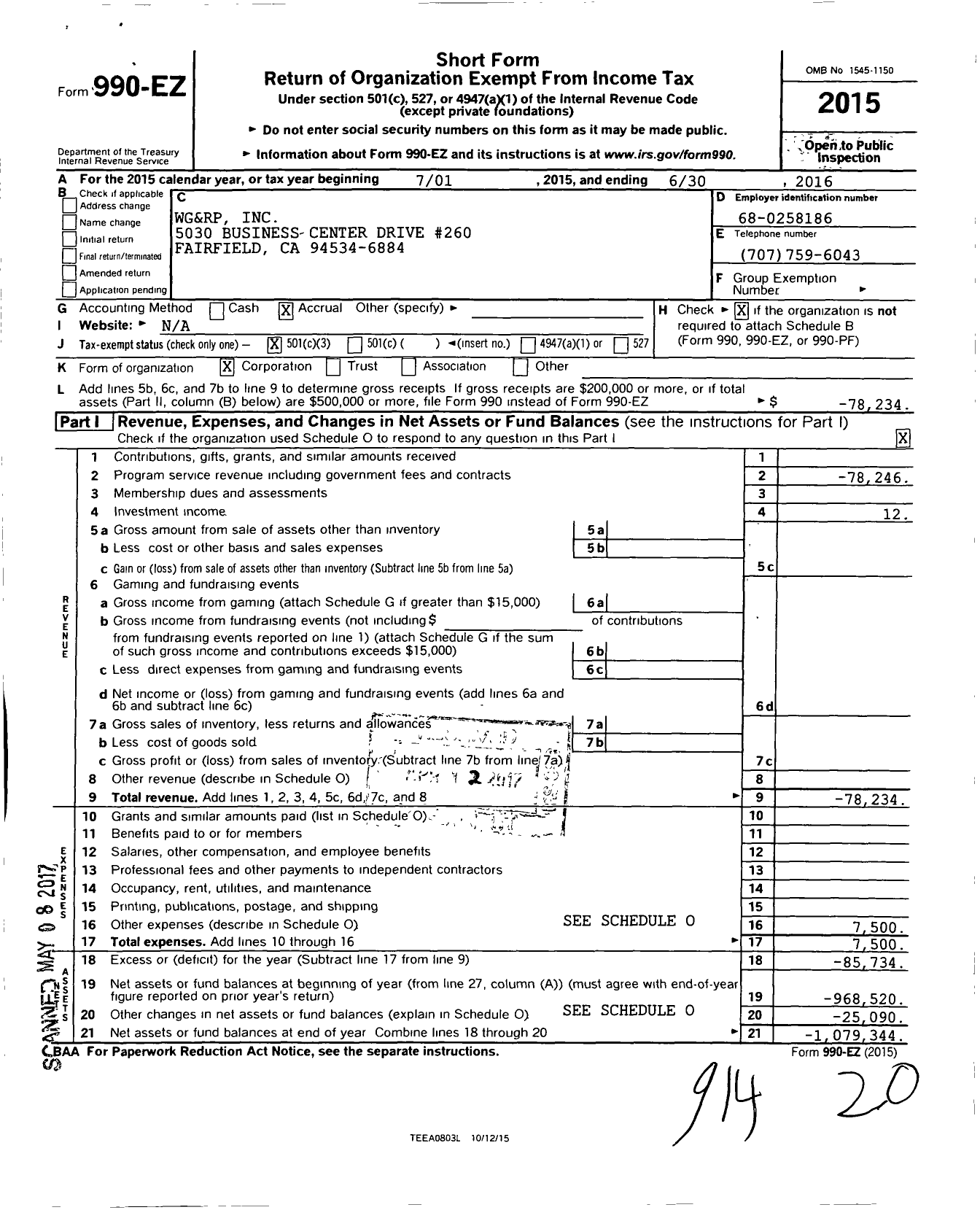 Image of first page of 2015 Form 990EZ for Wgandrp