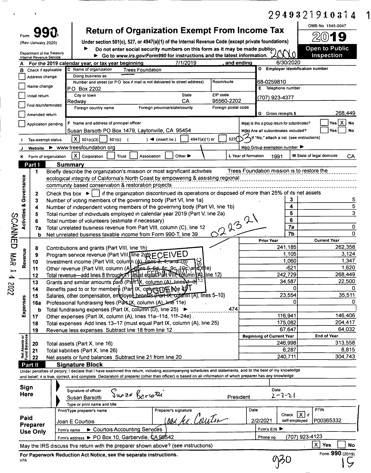 Image of first page of 2019 Form 990 for Trees Foundation