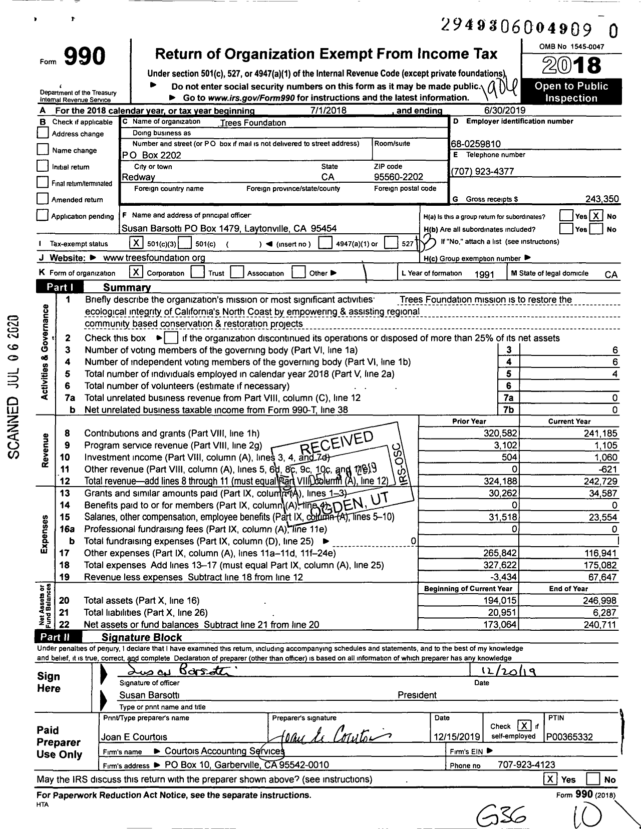 Image of first page of 2018 Form 990 for Trees Foundation